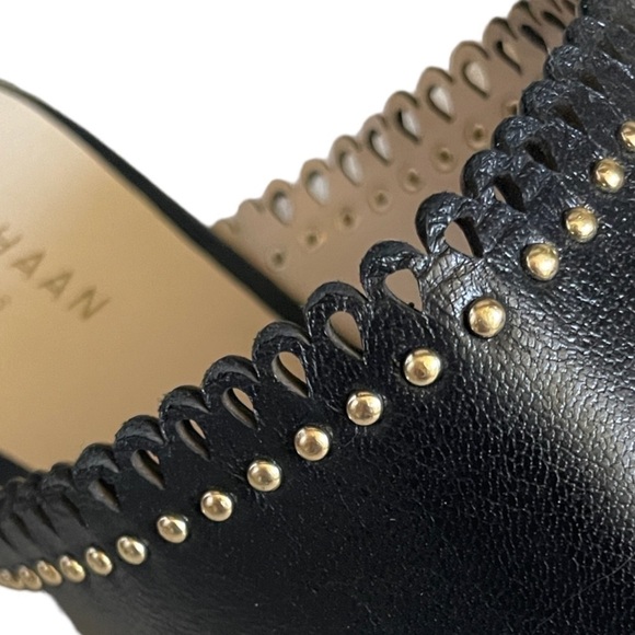 Cole Haan Raelyn Black Leather Scalloped Studded Point Toe Mules Size 6 - Picture 2 of 11